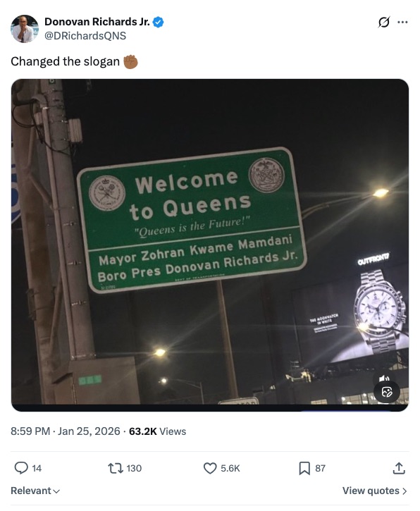 Welcome to Queens sign